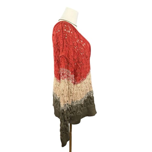 POL Crochet Open Knit Sweater | Rust Beige Olive Color block Boho | Medium - Picture 5 of 11
